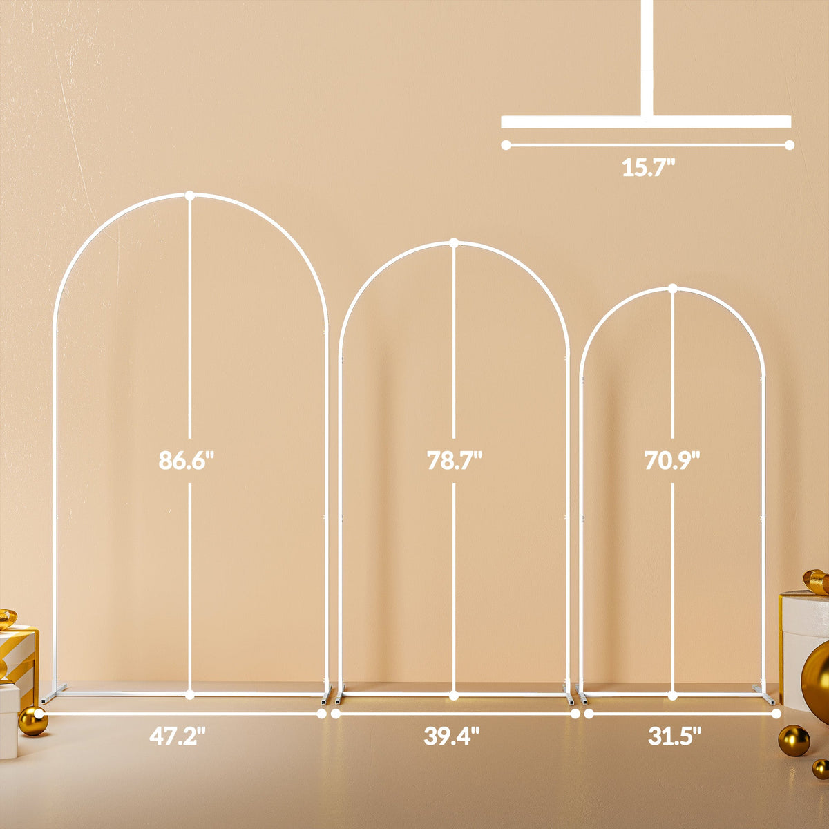 7/6.5/6ft Metal Wedding Arch Frame Backdrop Stand Set of 3, White