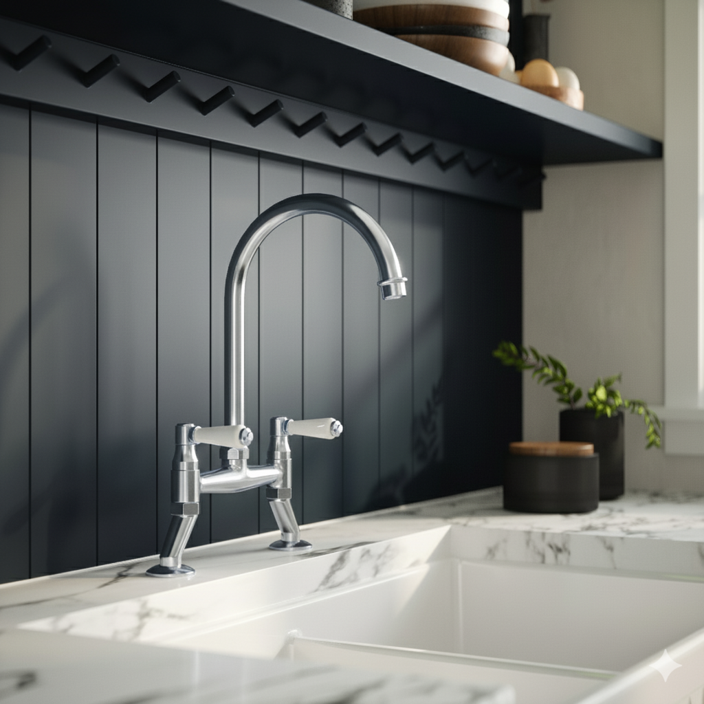 Astini Provencale Traditional Twin Lever Bridge Kitchen Mixer Tap with Ceramic Handles