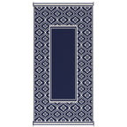 9' x 18' Reversible Outdoor Rug, Waterproof Plastic Straw, Blue & White Gourd Border