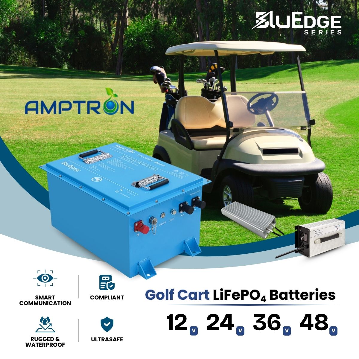 Amptron 48V 105Ah Smart Golf Cart LSV Lithium Battery