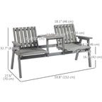 2-Seater Outdoor Wooden Bench with Middle Table & Parasol Hole, Patio Loveseat, Grey