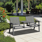 2-Seater Outdoor Wooden Bench with Middle Table & Parasol Hole, Patio Loveseat, Grey