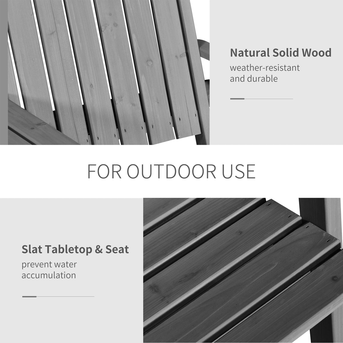 2-Seater Outdoor Wooden Bench with Middle Table & Parasol Hole, Patio Loveseat, Grey