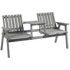 2-Seater Outdoor Wooden Bench with Middle Table & Parasol Hole, Patio Loveseat, Grey