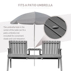 2-Seater Outdoor Wooden Bench with Middle Table & Parasol Hole, Patio Loveseat, Grey