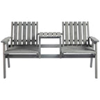 2-Seater Outdoor Wooden Bench with Middle Table & Parasol Hole, Patio Loveseat, Grey