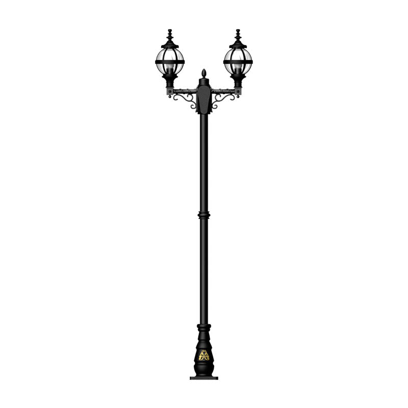 Victorian style globe lamp post double headed in cast iron 2.47m (H236)