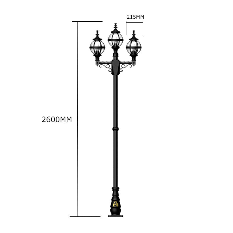 Victorian style globe lamp post triple headed in cast iron 2.6m (H237)