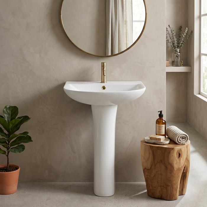 Venice Basin with Full Pedestal - 1 TH - White