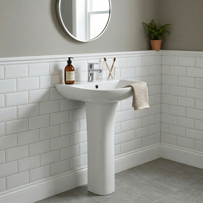 Venice Basin with Full Pedestal - 1 TH - White
