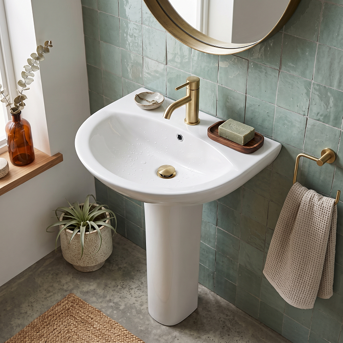 Palma Round Basin with Full Pedestal - 1 TH - White
