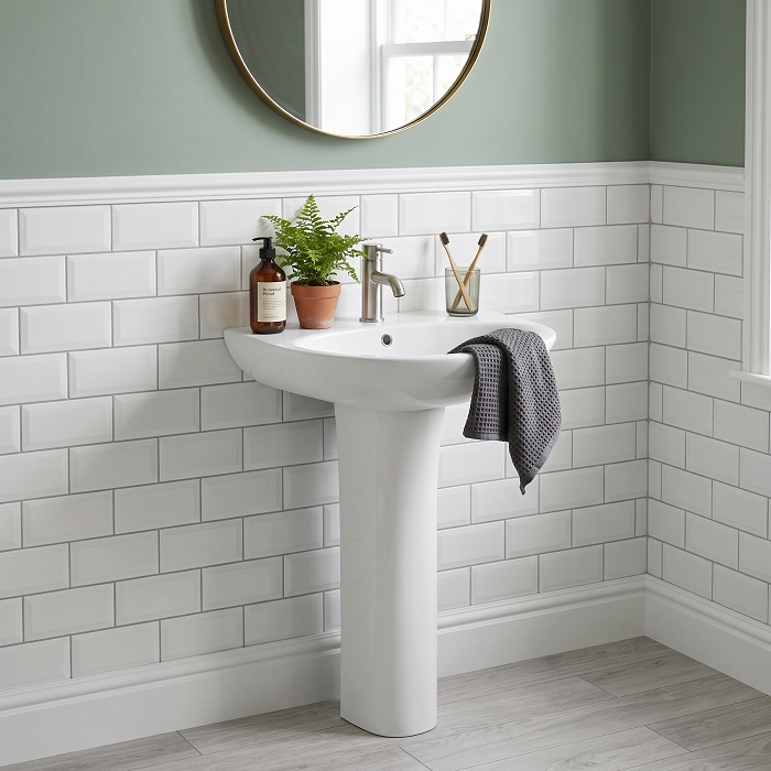 Palma Round Basin with Full Pedestal - 1 TH - White