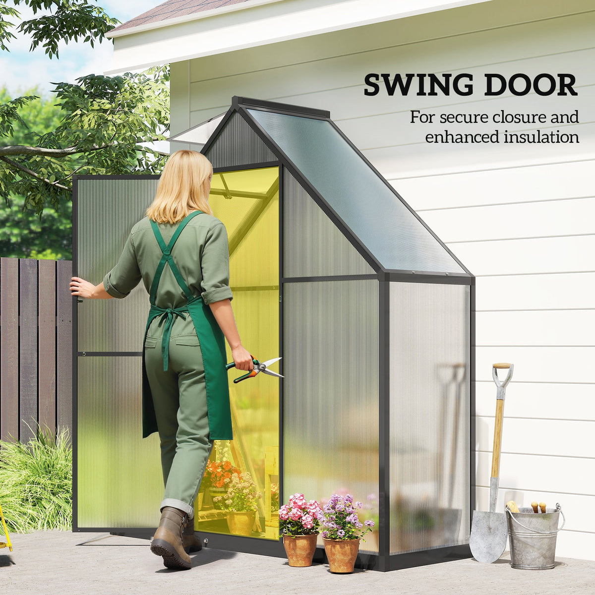 5.5 x 6.5ft Polycarbonate Greenhouse with Swing Door & Window, Black