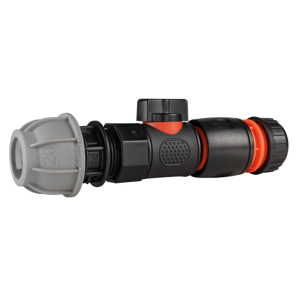 20mm MDPE Straight with BSPF-Quick Connect Valve & Hose Connector Black