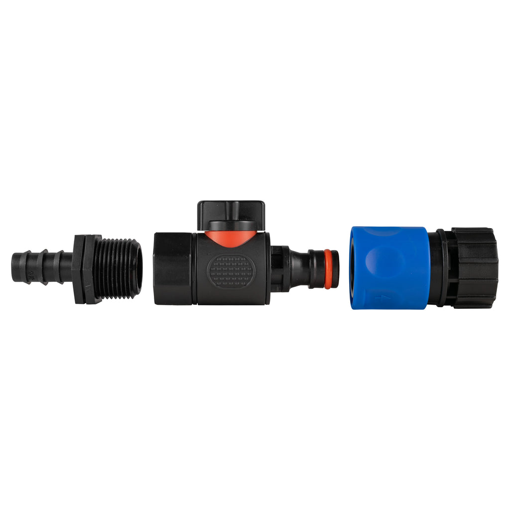 16mm Barbed Straight with BSPF-Quick Connect Valve & Hose Connector 3/4" BSPF
