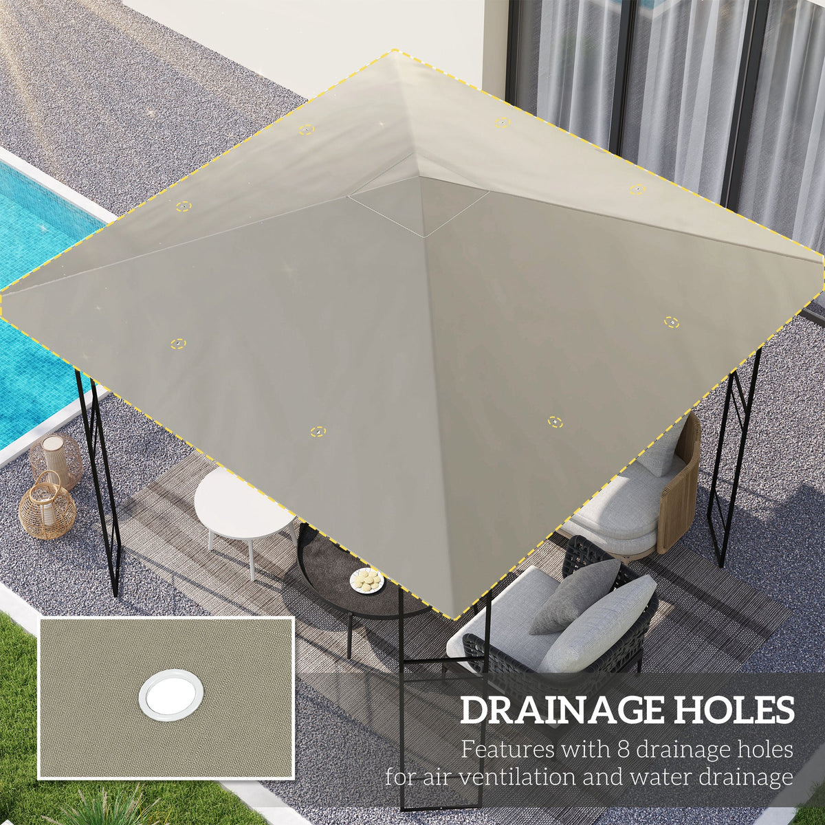 3 x 3m Gazebo Replacement Cover with Drain Holes, Grey