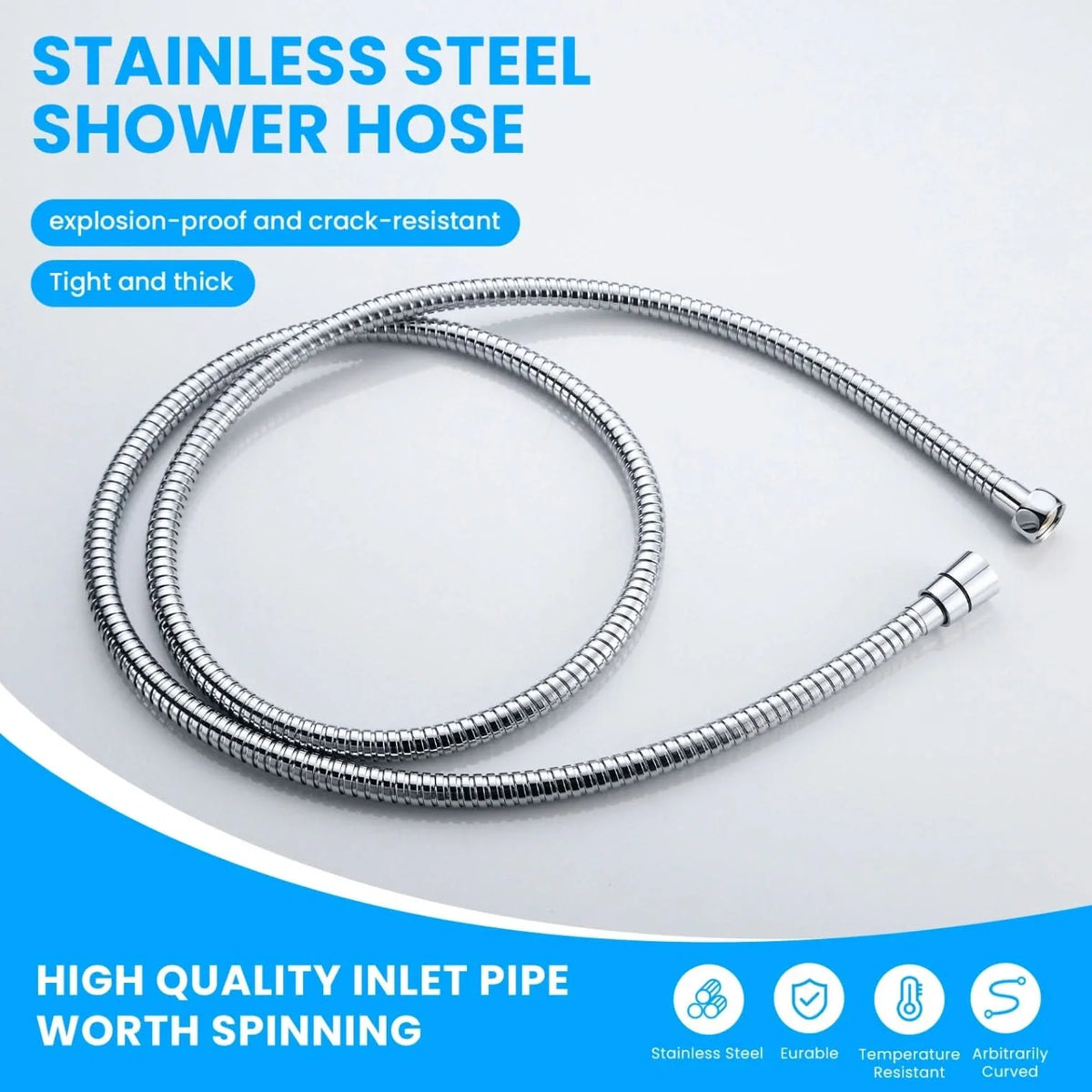 VeeBath Essentials Flexible Stainless Steel Shower Hose - Chrome