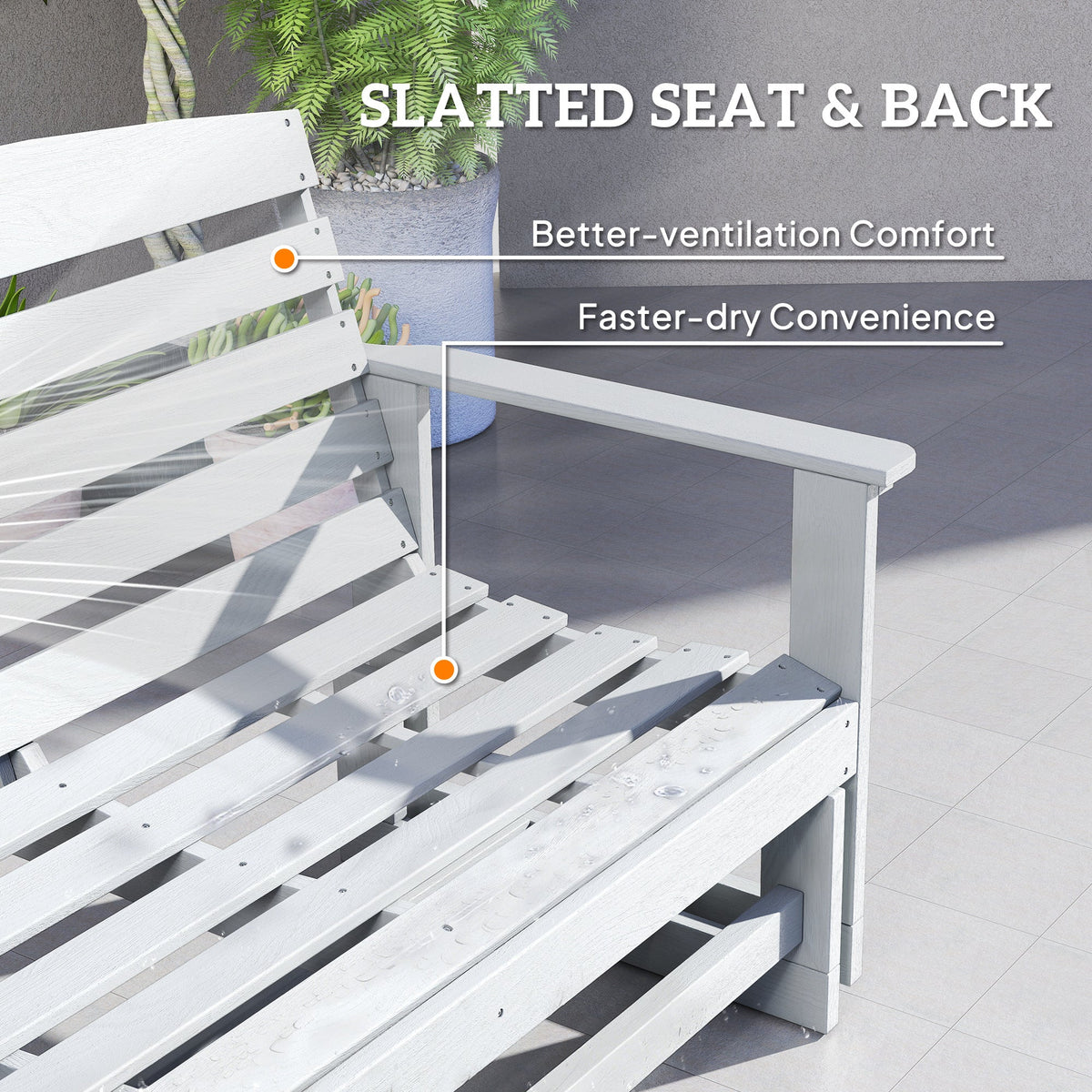 2-Person Outdoor Glider Bench w/ Slatted HDPE Frame for Backyard Garden Porch, Distressed White