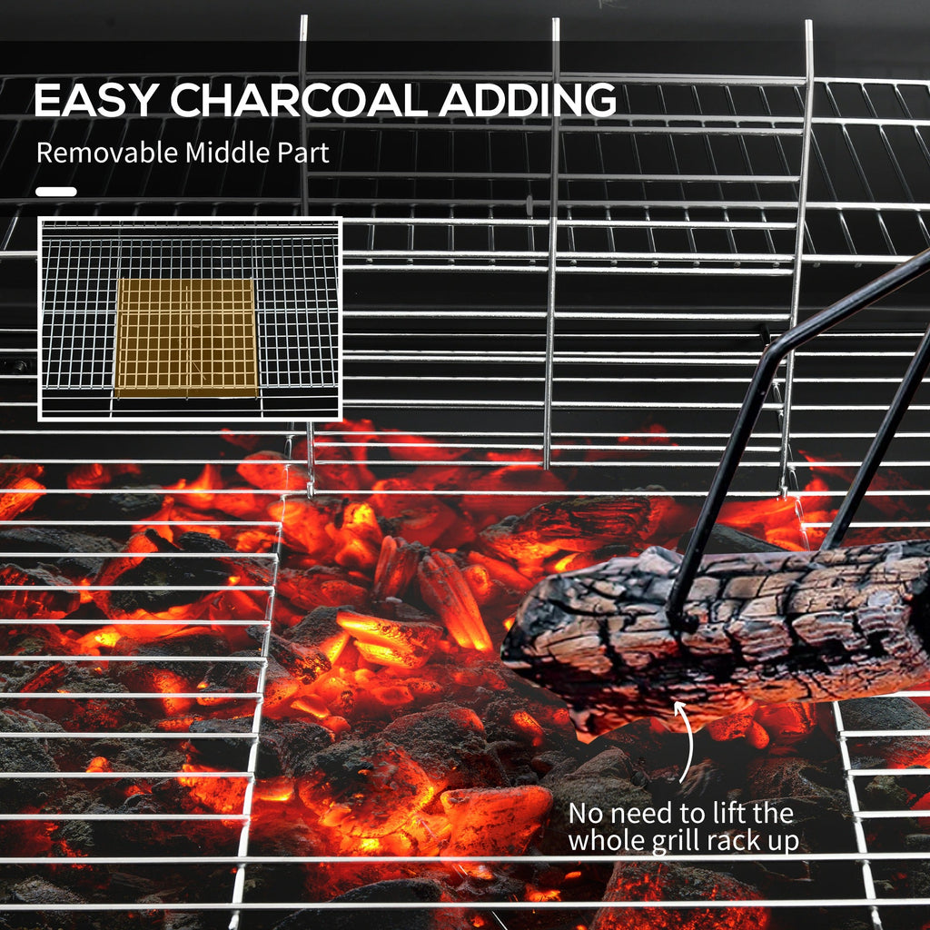 Portable Barrel Charcoal BBQ Trolley Smoker with Wheels, Black