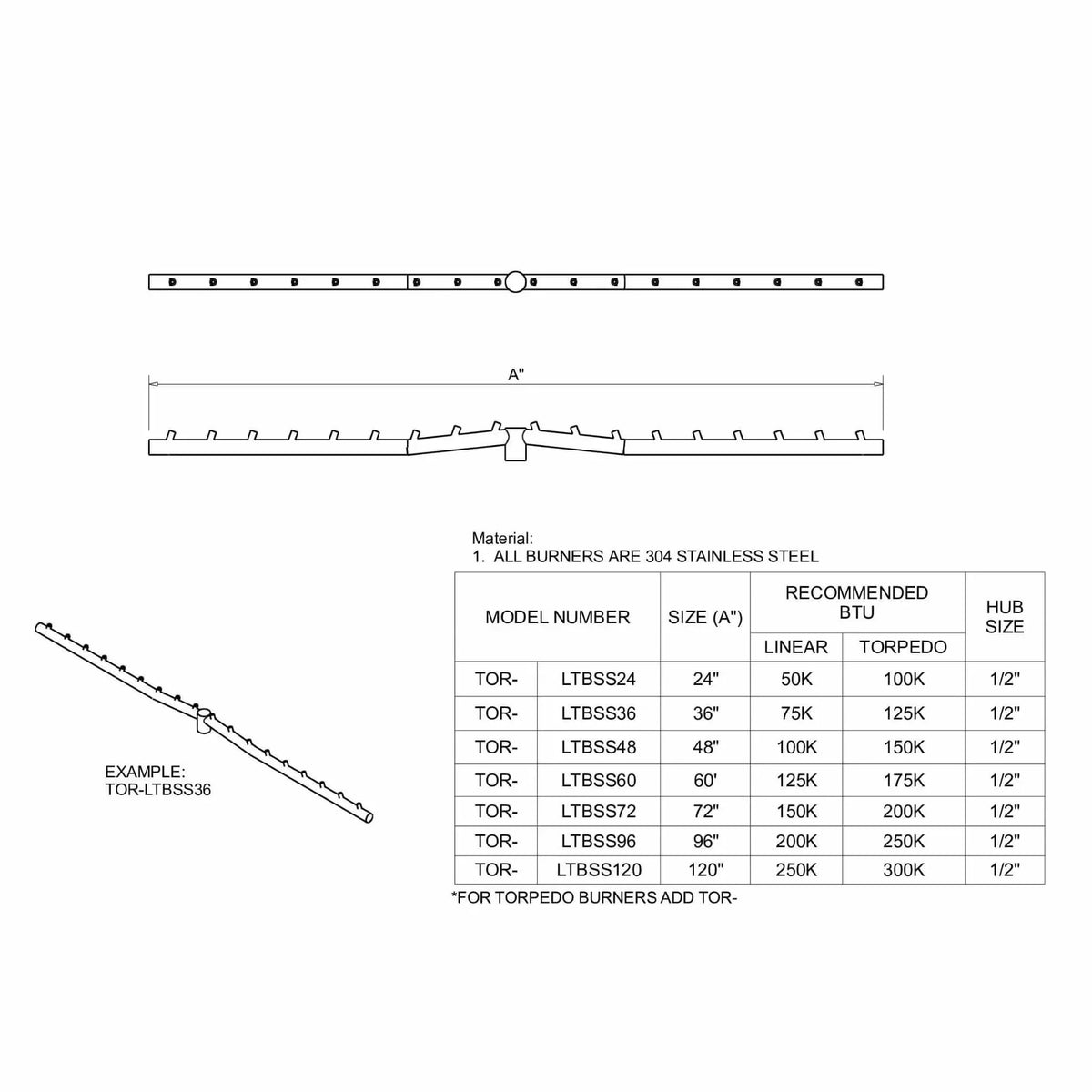 HPC Fire Linear Flat Interlink Torpedo Fire Pit Kit (On/Off Electronic Ignition)