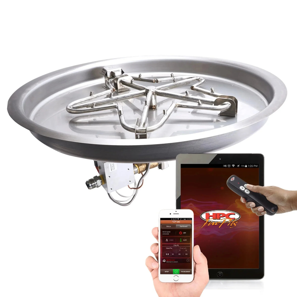HPC Fire Round Torpedo Drop-In Fire Pit Burner Kit (Hi/Lo Electronic Ignition)