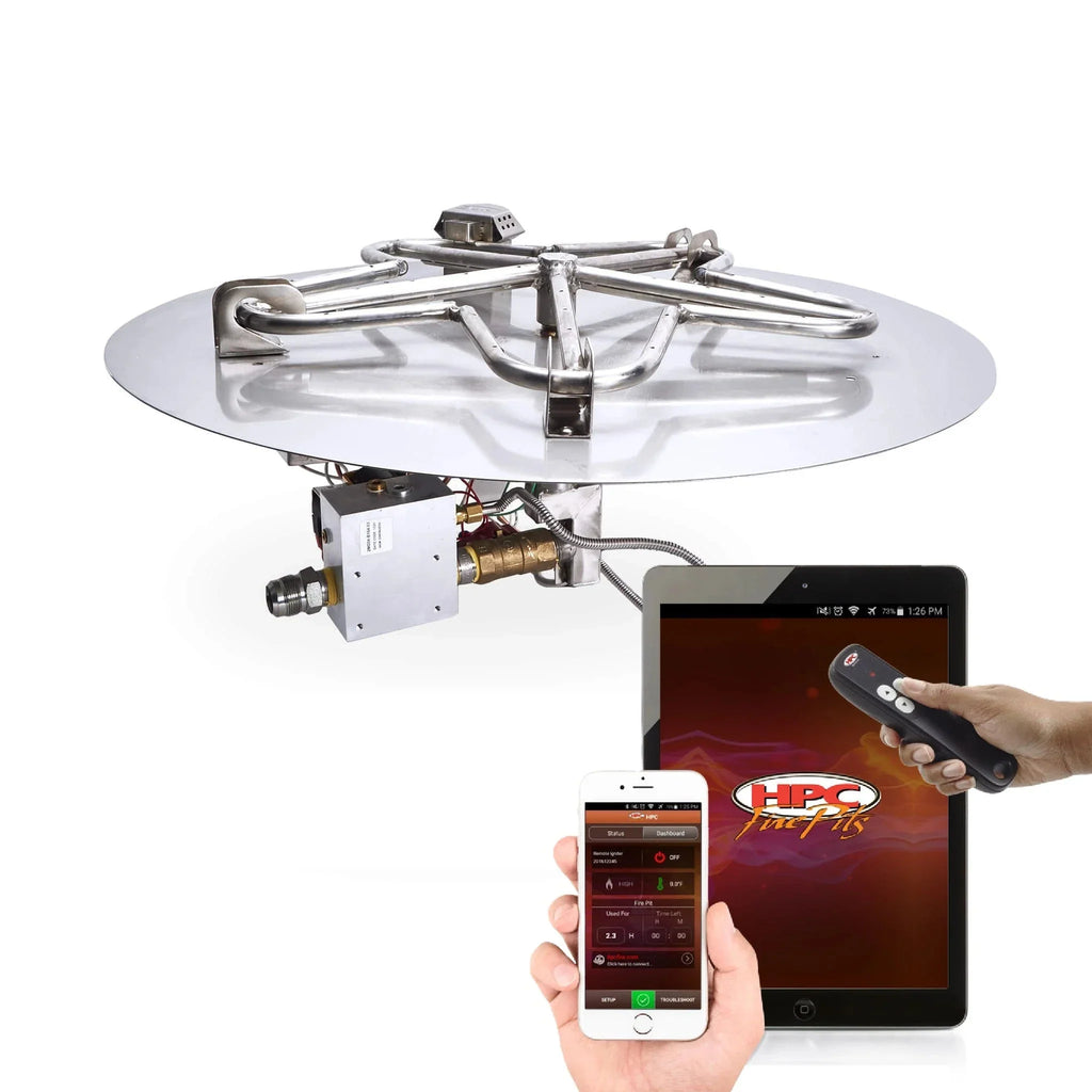 HPC Fire Round Flat Fire Pit Burner Kit (Hi/Lo Electronic Ignition)