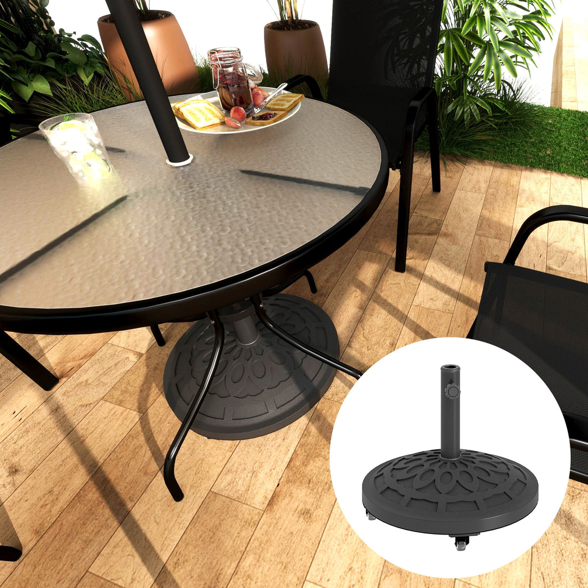 46 lbs Patio Umbrella Base with Wheels, Black