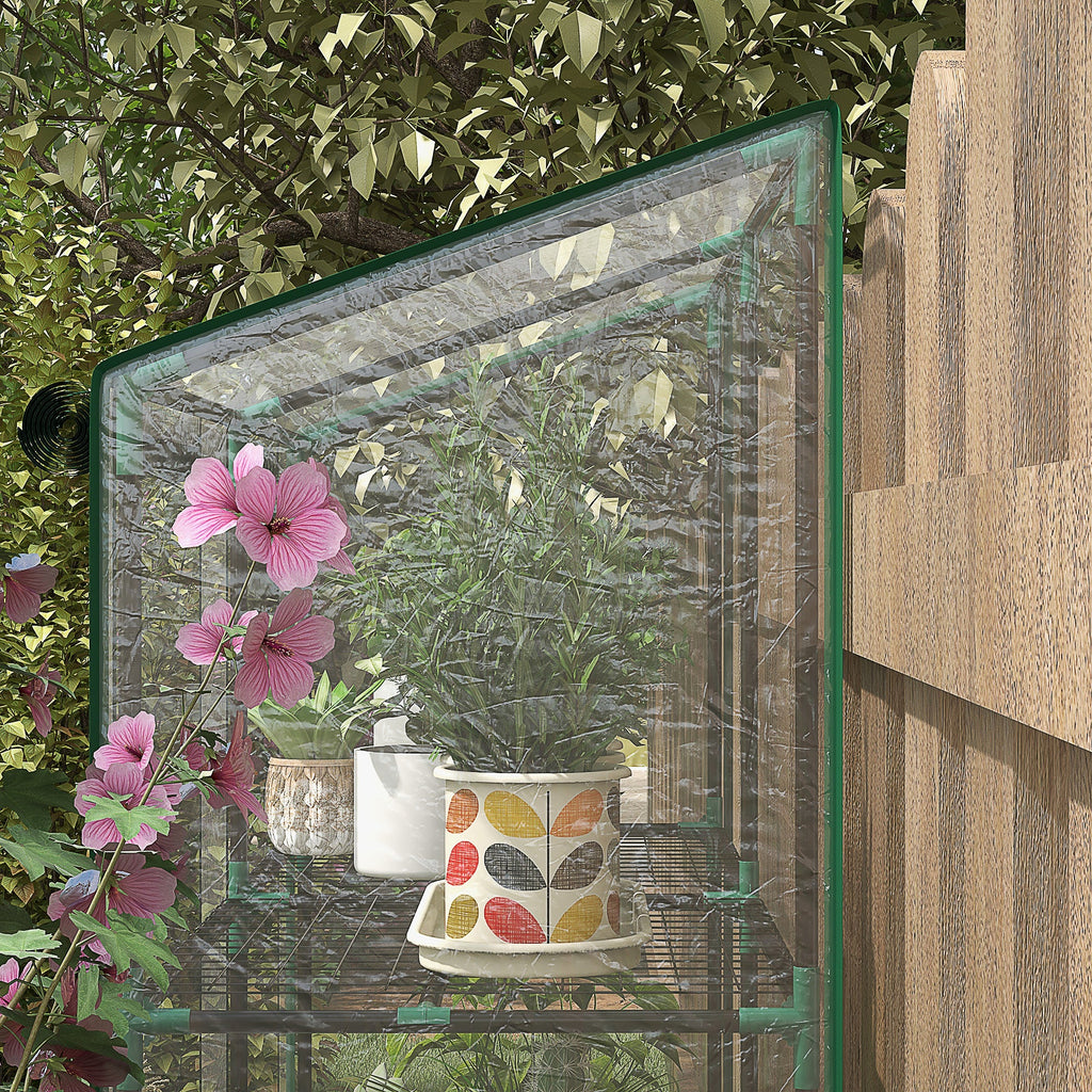 Portable Lean-to Greenhouse with Shelves & Roll-Up Doors