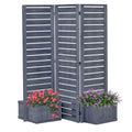 3-Panel Wood Privacy Screen with 4 Planter Boxes & Drainage Holes, Natural Brown