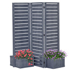 3-Panel Wood Privacy Screen with 4 Planter Boxes & Drainage Holes, Natural Brown