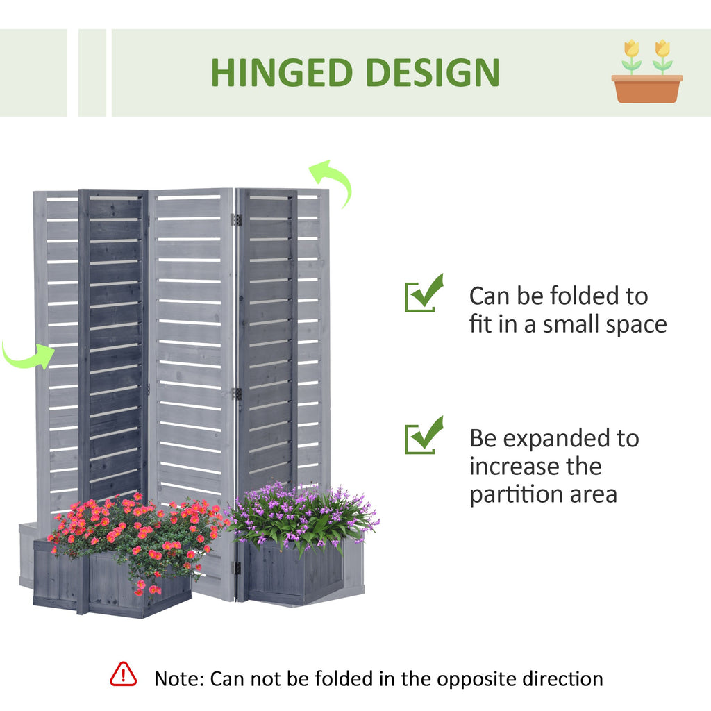 3-Panel Wood Privacy Screen with 4 Planter Boxes & Drainage Holes, Natural Brown
