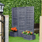 3-Panel Wood Privacy Screen with 4 Planter Boxes & Drainage Holes, Natural Brown