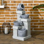 26.4" Resin Jar and Bowls Cascading Water Fountain with 4-Tier, LED Lights & Adjustable Flow