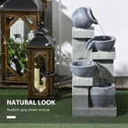 26.4" Resin Jar and Bowls Cascading Water Fountain with 4-Tier, LED Lights & Adjustable Flow