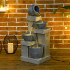 26.4" Resin Jar and Bowls Cascading Water Fountain with 4-Tier, LED Lights & Adjustable Flow