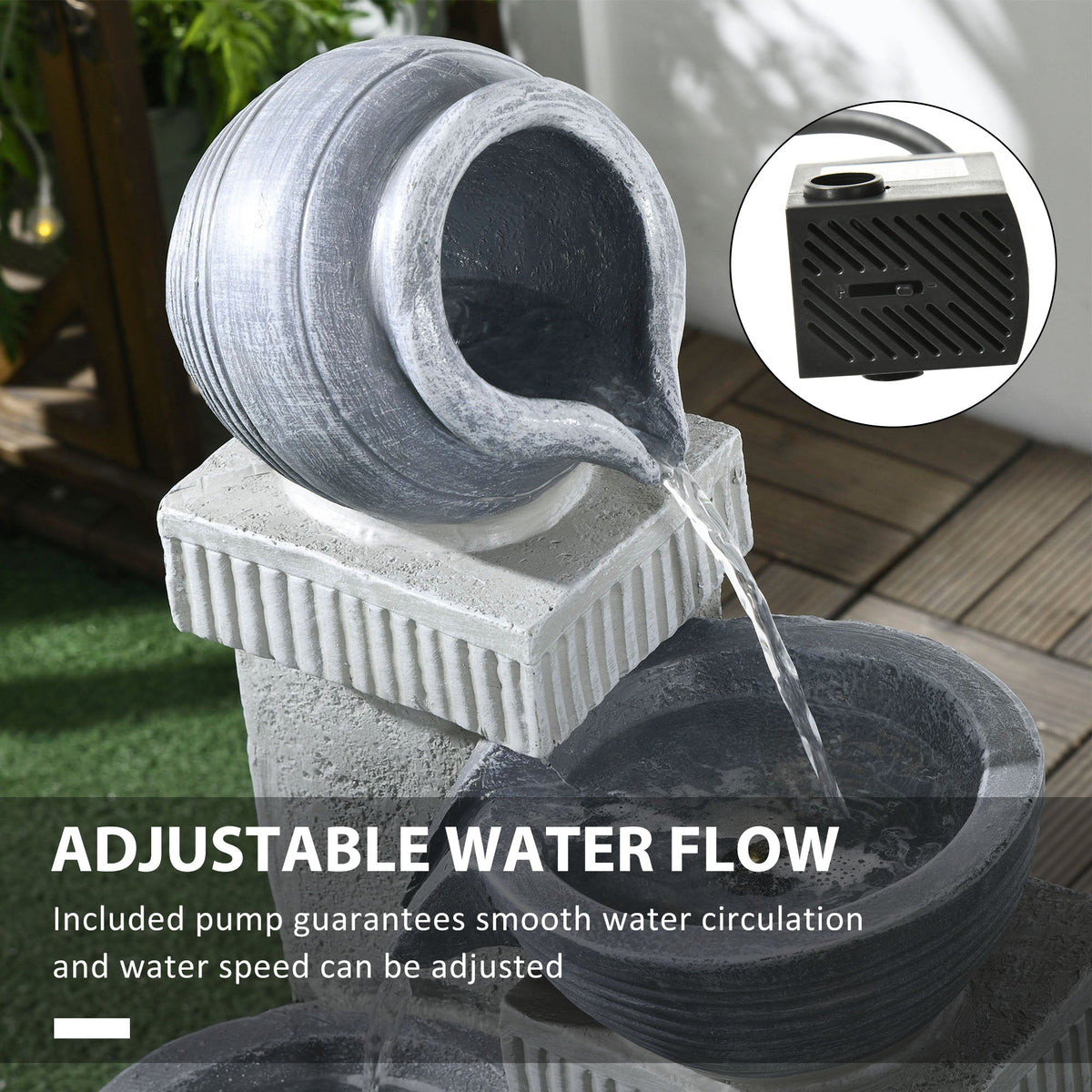 26.4" Resin Jar and Bowls Cascading Water Fountain with 4-Tier, LED Lights & Adjustable Flow