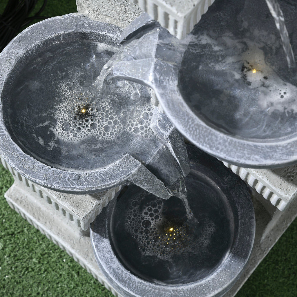 26.4" Resin Jar and Bowls Cascading Water Fountain with 4-Tier, LED Lights & Adjustable Flow