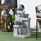 26.4" Resin Jar and Bowls Cascading Water Fountain with 4-Tier, LED Lights & Adjustable Flow