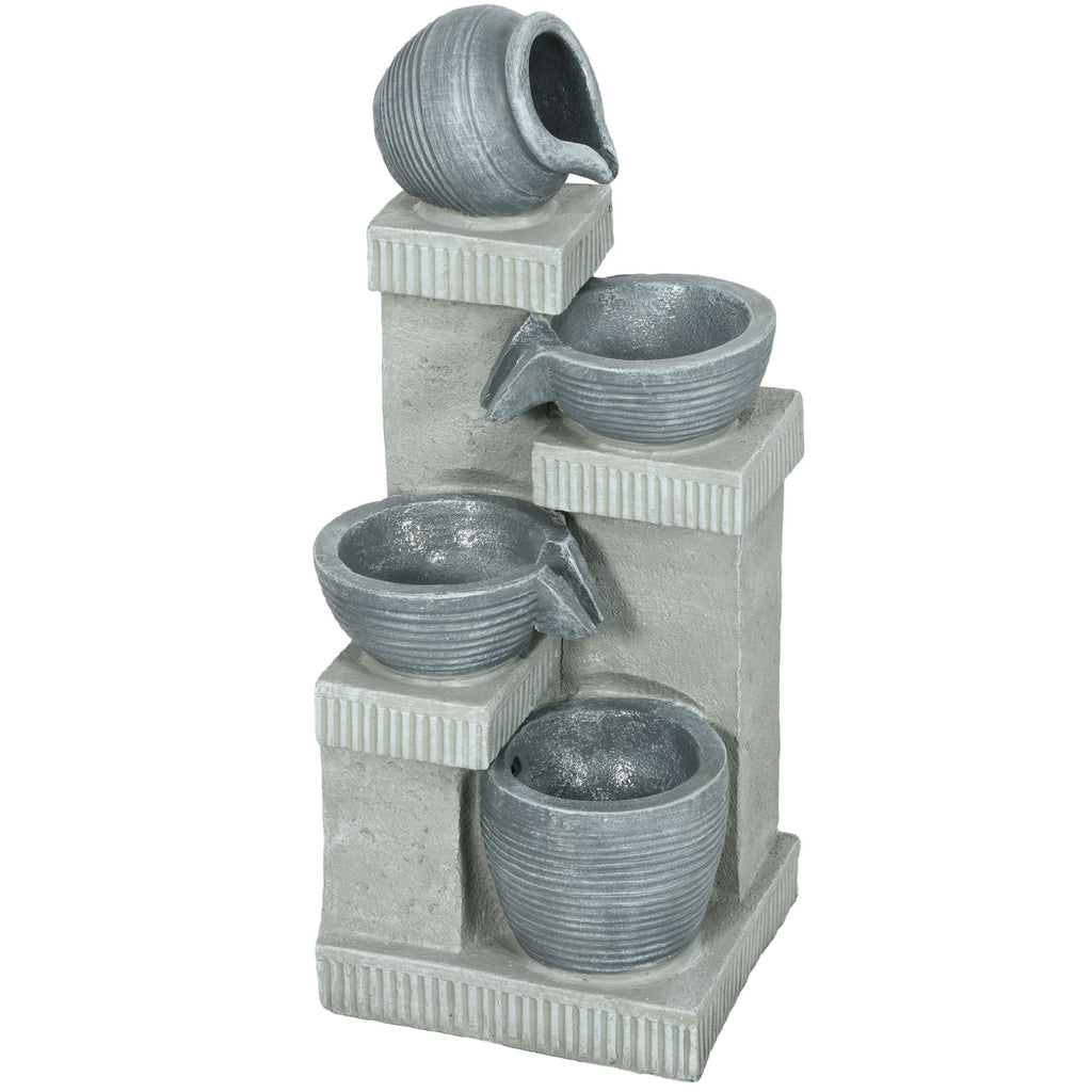 26.4" Resin Jar and Bowls Cascading Water Fountain with 4-Tier, LED Lights & Adjustable Flow