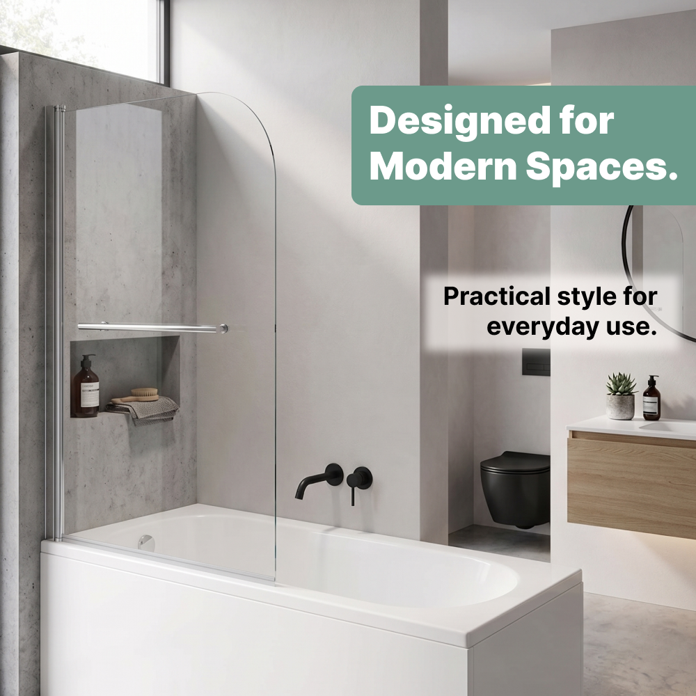 Supreme 6mm Glass Sail Bath Screen with Pivot Panel and Towel Rail - Chrome