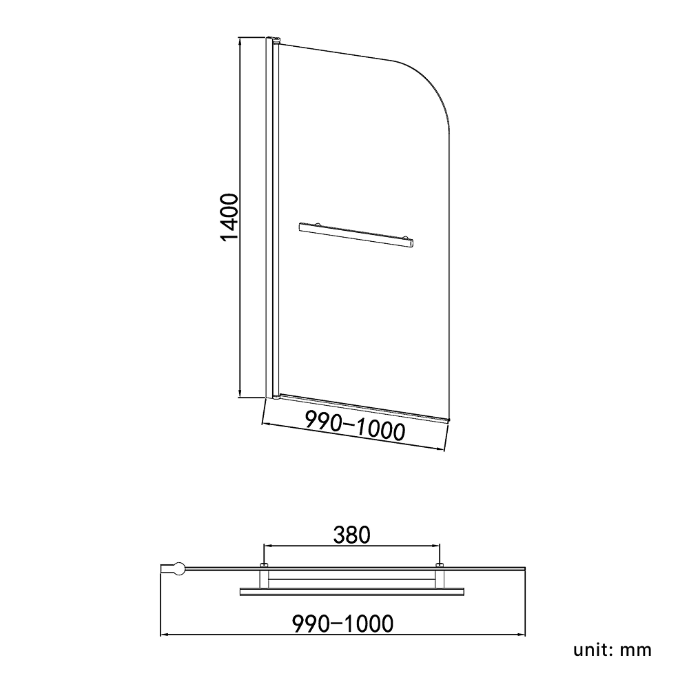 Supreme 6mm Glass Sail Bath Screen with Pivot Panel and Towel Rail - Chrome