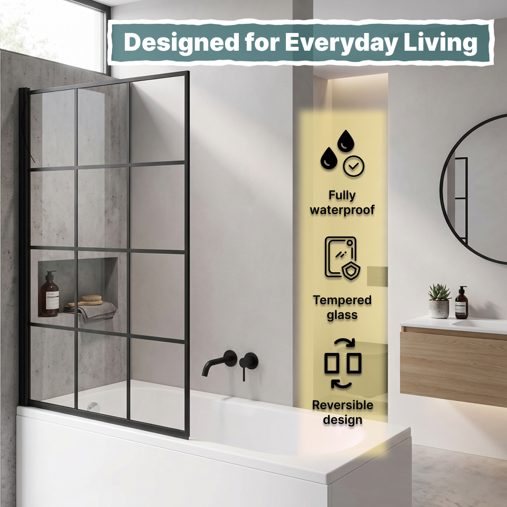 Boxa Designer 6mm Glass Shower Bath Screen - Matt Black