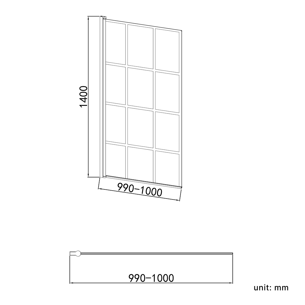 Boxa Designer 6mm Glass Shower Bath Screen - Matt Black