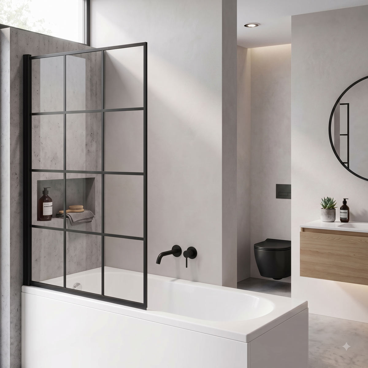 Boxa Designer 6mm Glass Shower Bath Screen - Matt Black