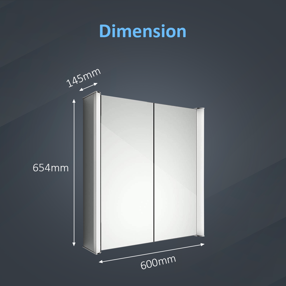 Revere LED Illuminated Mirror Cabinet - 654mm x 500mm