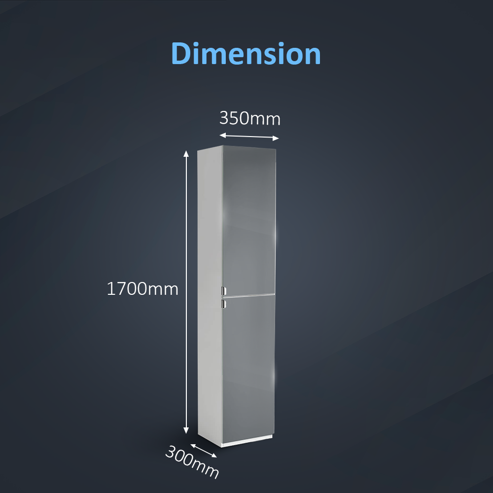 Gleam 2 Door Floorstanding Mirrored Tall Storage Unit - 1700mm x 350mm - Gloss White