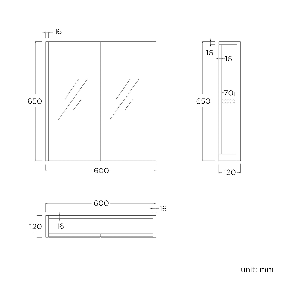 Rehaus 2 Door Non Illuminated Mirror Cabinet - Gloss White
