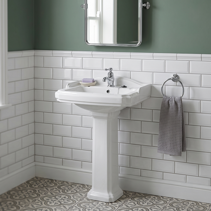 Elizabeth Traditional Basin with Full Pedestal - 580mm Wide - 1 TH - White