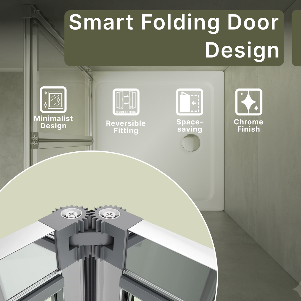 Solis 6mm Glass Recessed Bi Fold Shower Door - Chrome