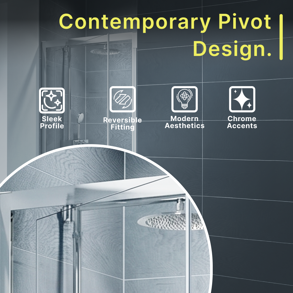 Solis 6mm Glass Recessed Pivot Shower Door - Chrome